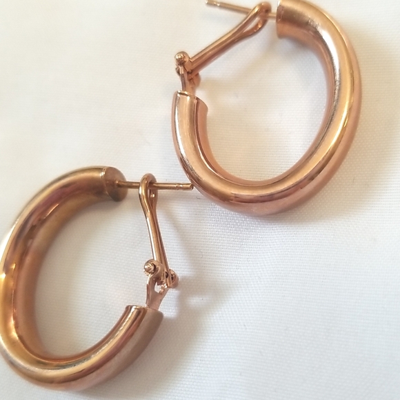 Rose Gold Puffy Hoop Earrings - Picture 2 of 3